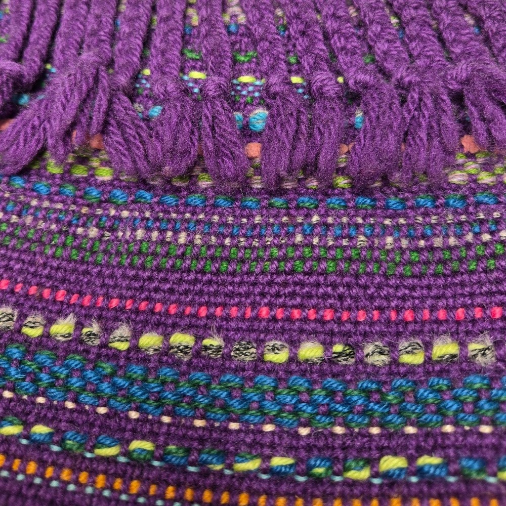 Vintage Hand Woven Purple Yarn Fringe Bag Nellie Burnham Boho Textile Purse 70s - Picture 5 of 14